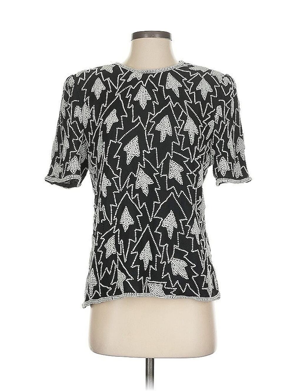 VTG Lawrence Kazar Beaded Silk Top Blouse Pearl Lightning Bolt Embellished S